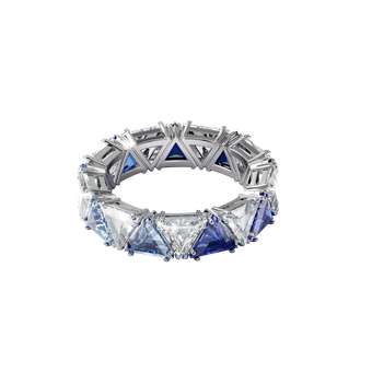Matrix cocktail ring, Triangle cut, Blue, Rhodium plated swarovski matrix cocktail ring triangle cut blue rhodium plated